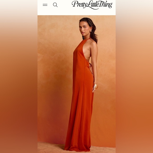 PrettyLittleThing Rust Halter Jumpsuit - Picture 3 of 5